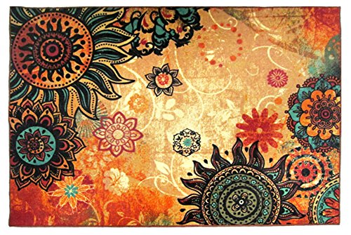 Euch Contemporary Boho Retro Style Abstract Living Room Floor Carpets,Non-Skid Indoor/Outdoor Large Area Rugs,75"X98" Lotus #TOP3