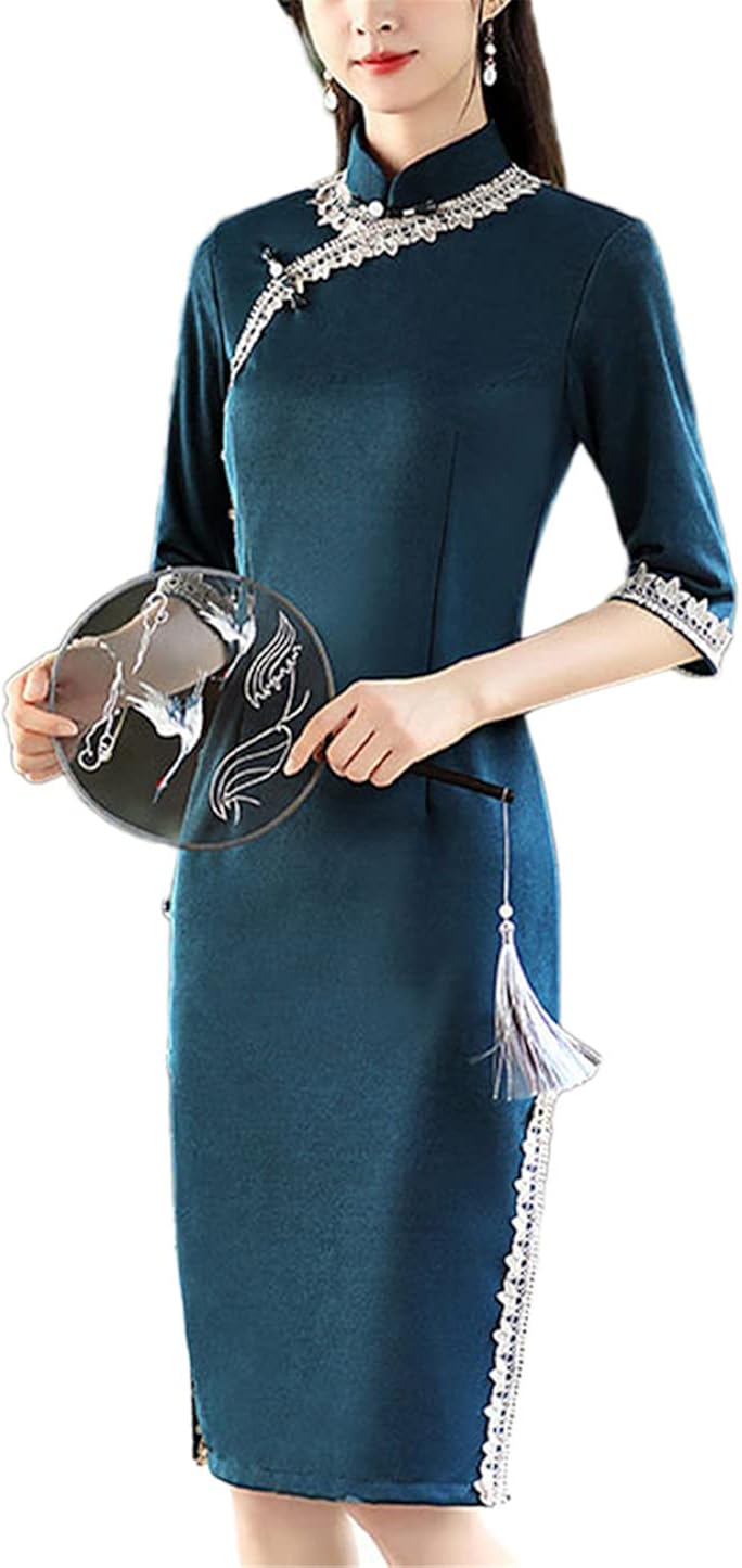 Youyouok 春と秋 中国ドレス ワンピース レディーズ チャイナドレス 立ち襟 改良する ワンピース ファッション Youyouok 春と秋 中国ドレス ワンピース レディーズ チャイナドレス 立ち襟 改良する ワンピース ファッション