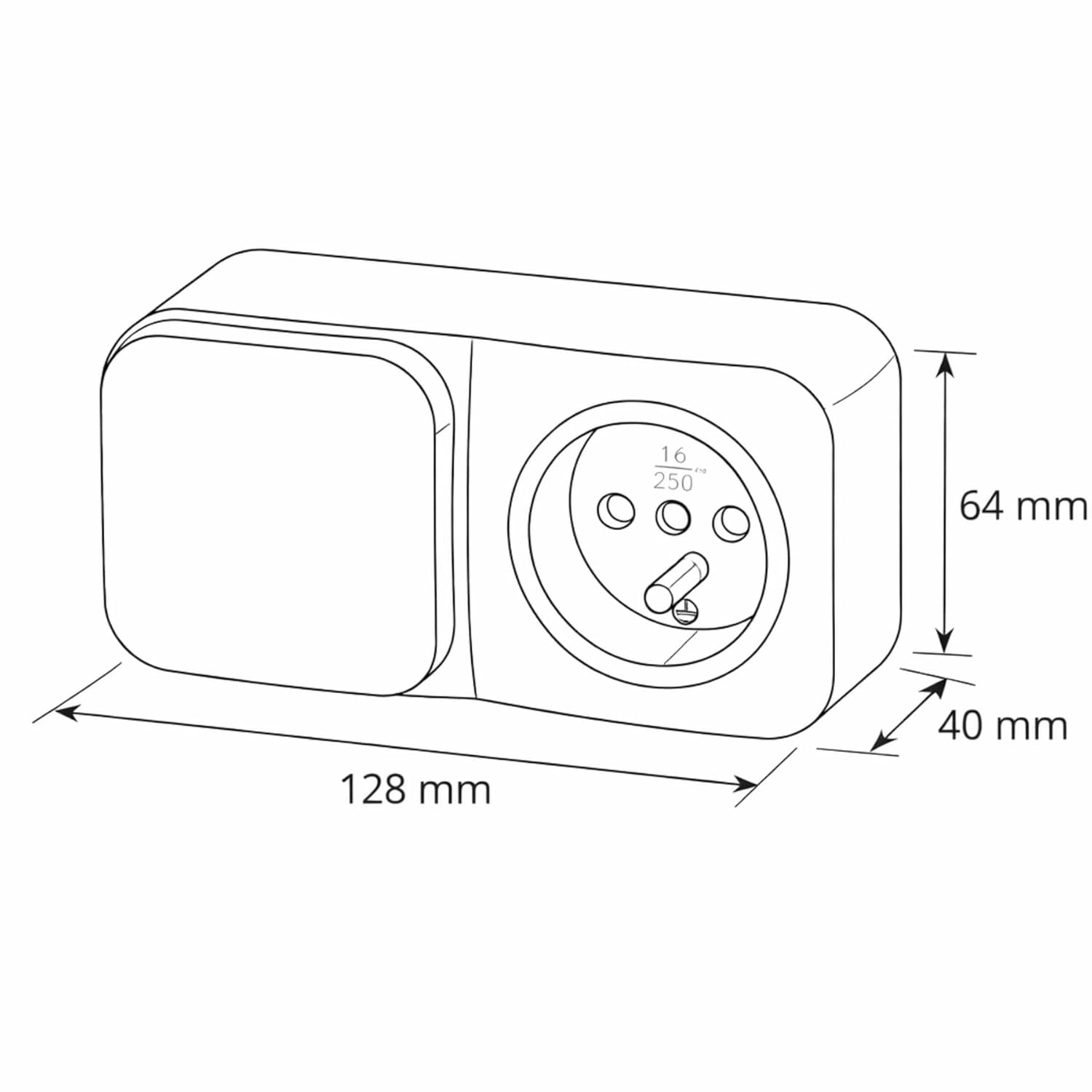 Surface-mounted socket, switch, RT1 series white, type E French