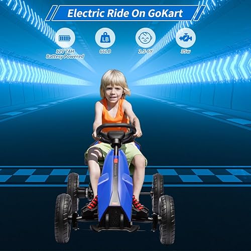 Miniatura 5 de Go Kart eléctrico de 12 V para niños, auto alimentado por batería de 7 Ah para niños pequeños, asiento ajustable, velocidades variables altasbajas,