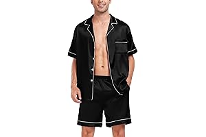SWOMOG Men's Satin Silk Short Sleeve Pajamas