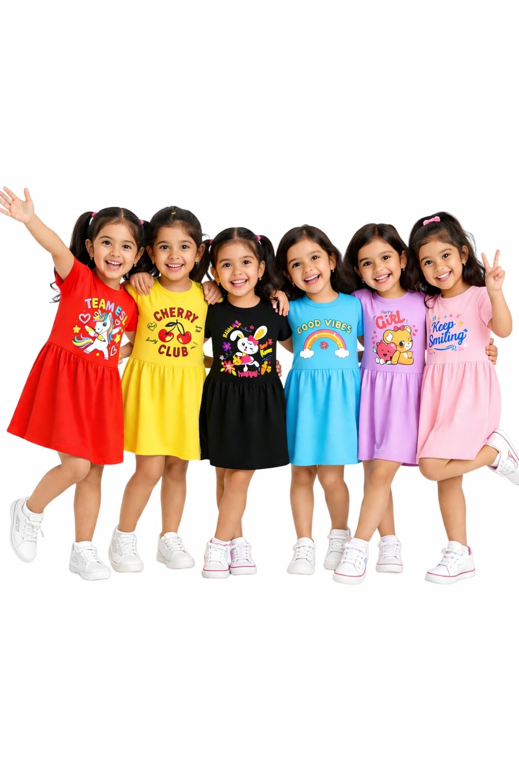Baby Girls Midi Frocks| Kid Girls Casual Dresses| Summer wear A line Dress| for 3 Month to 6 Years Pack of 6-image-38