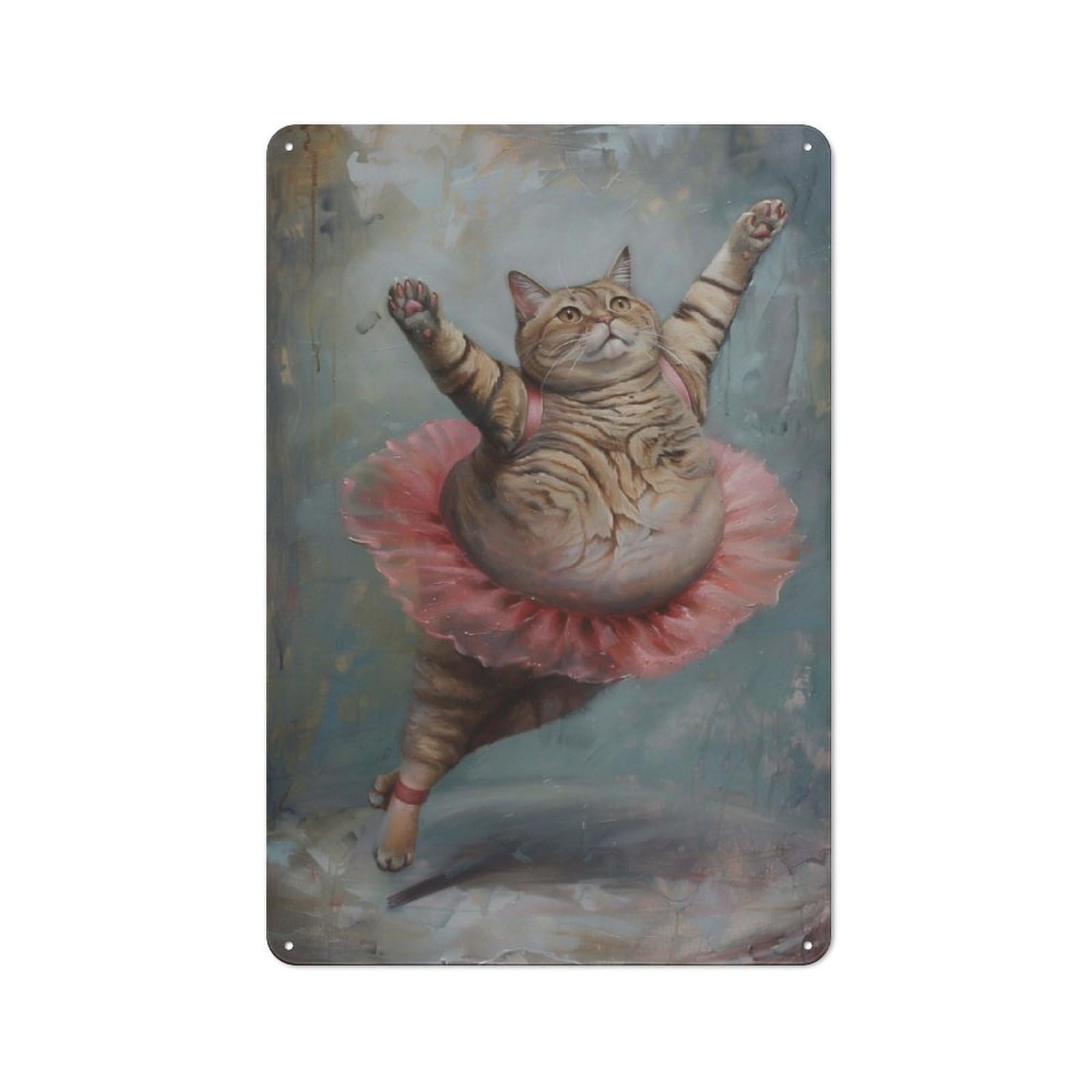 Junmoney Hilarious Fat Ballet Cat Tin Wall Plaque 30X20cm, Rustic Cottage Wall Art For Dining Room, Cafe, Entryway Or Family Room