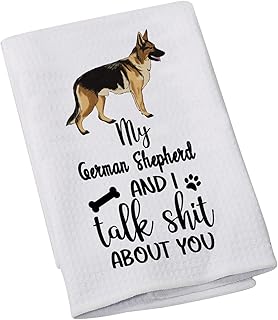 LEVLO German Shepherd Lovers Gift My German Shepherd and I Talk About You Kitchen Towel Dog Owner Dish Towel(My German Shepherd)