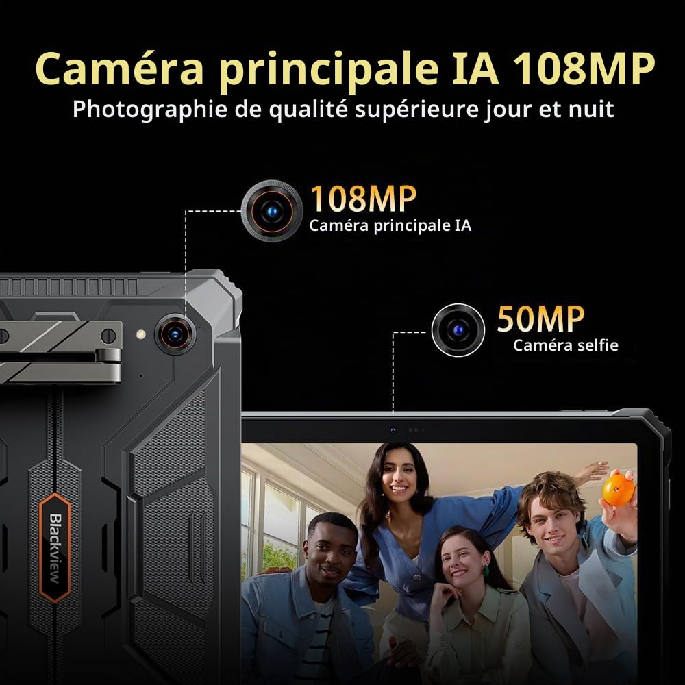 Blackview Active 12 Pro 5G Tablette Tactile Incassable avec Projecteur 200LM, 30000mAh Batterie, Ecran 11'' FHD+, 36Go+256Go Tablet Android 15, 108MP+50MP, 2 Haut-Parleur Stéréo,IP68,NFC,GPS,OTG,FM