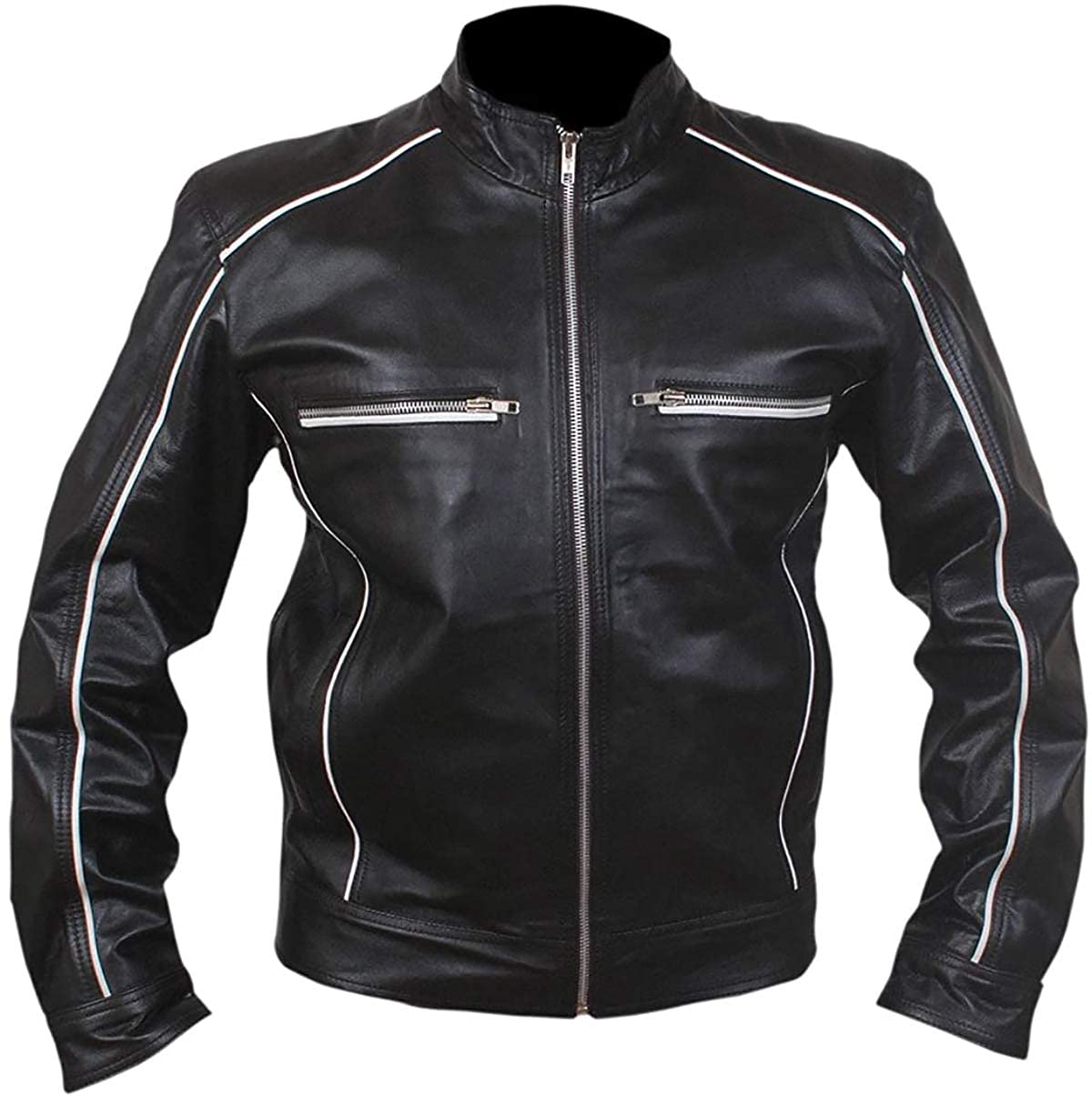 Mayhem - Chaqueta de cuero para motociclista a rayas estilo Fight Club para hombre