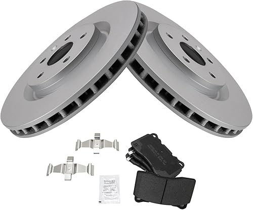 TRQ Pastillas de freno delanteras y rotores Pastillas de freno Rotor de freno semimetálico Premium G-Coated Compatible con Buick Regal 2009 Pontiac