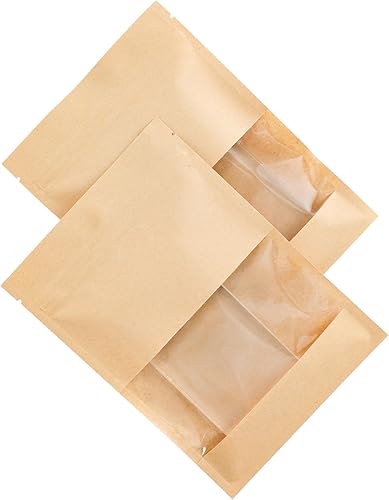 Miniatura 6 de QQ Studio Paquete de 100 sobres planos de papel kraft de calidad alimentaria con ventana transparente para regalos de fiesta de dulces de San