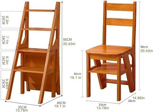 Miniatura 3 de Escalera plegable de 4 niveles, silla plegable de madera 3 en 1, taburete portátil multifunción con capacidad de 265 libras, estante de exhibición