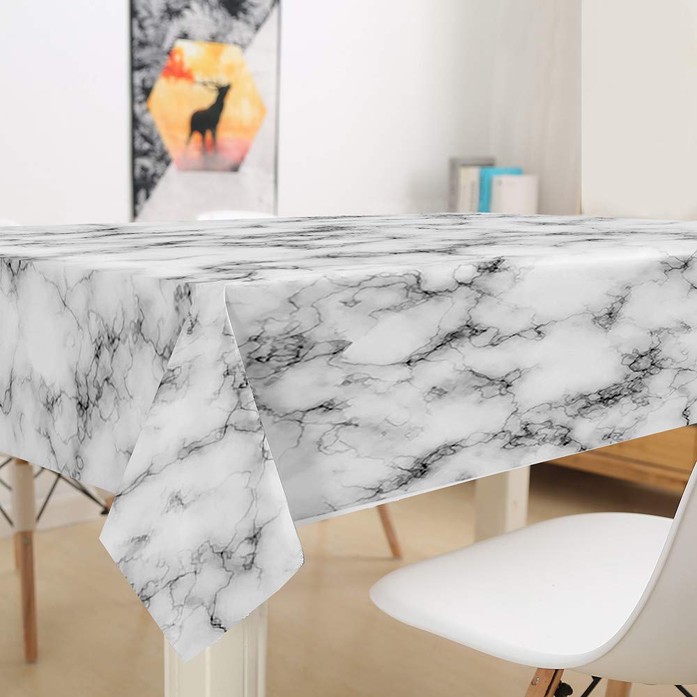 Mantel impermeable moderno con estampado de mármol, fácil cuidado, tela de poliéster resistente a las manchas, perfecto para cocina, comedor y uso al aire libre (C, 140 x 180 cm)