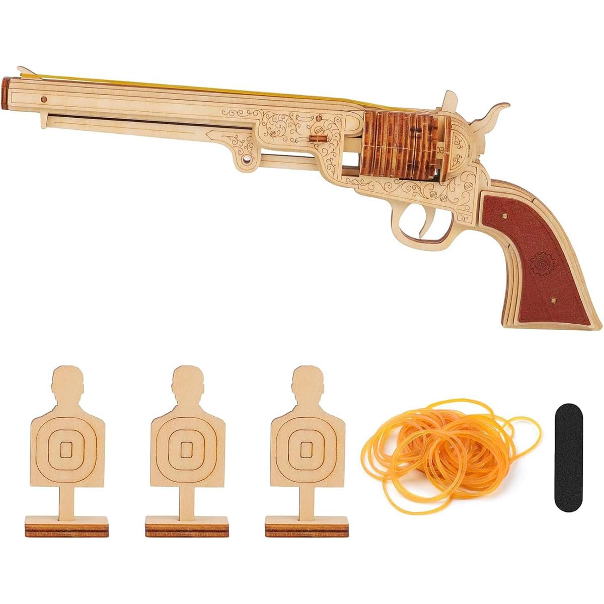 Palapozzy 3D Wooden Puzzle Revolver Model Kit, Handmade Set of Wooden Mechanical Construction, Creative Christmas and Birthday Gifts (70+PCS)