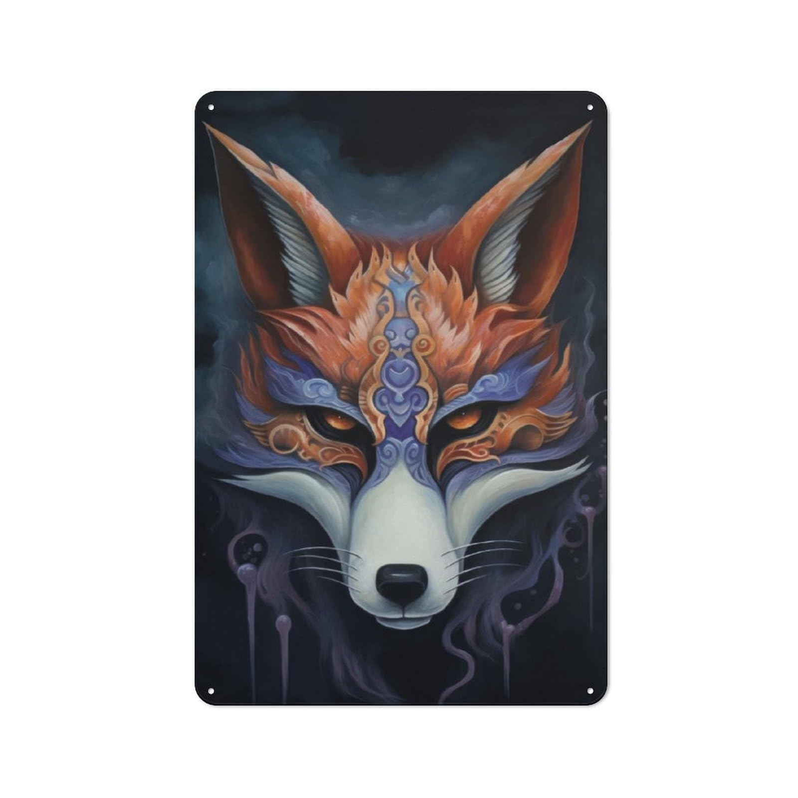 Junmoney Kitsune Fox Mask Charm 30X20cm Retro Tin Wall Plaque With For Pub Or Café, A Winter Wall Decor Update For Café Interior Fans