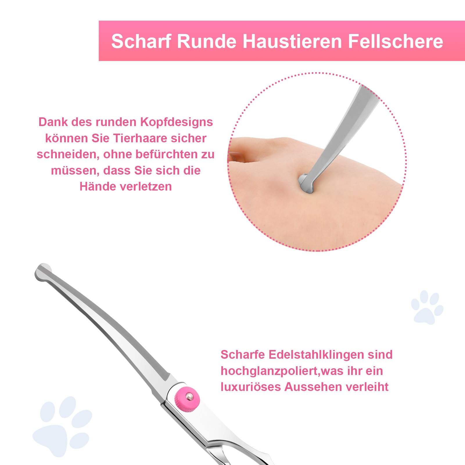 Jostift Ciseaux de toilettage pour chien et chat - Ciseaux incurvés - Ciseaux ronds professionnels - Ciseaux de toilettage pour chat et autres animaux de compagnie - Rose