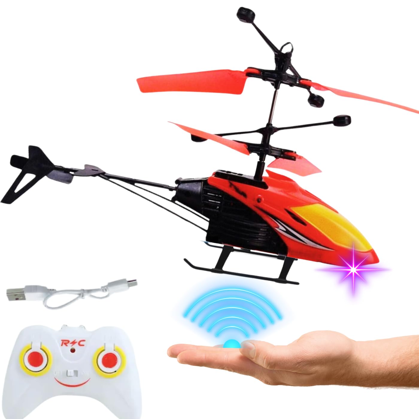Sponsored Ad - RC Helicopter with Hand Gravity Sensor, Flying Remote Control Helicopter Toy, Charging Helicopter with 3D Light & Safety Sensor for Kids Age 4+ Years I Pack of 1 (Red Yellow)