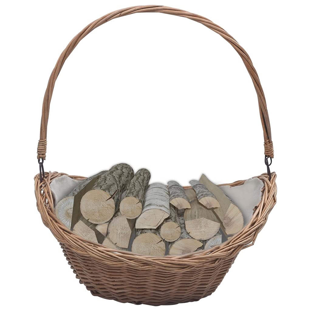 Brennholzkorb aus Weide mit Tragegriff 57 x 46,5 x 52 cm Braun Holzkorb Stapelhilfe für Kamin Ofen Terrasse Garten Schuppen Ordnung