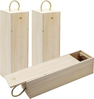 Wooden Wine Box, Chris.W 3 Pack Single Wood Wine Bottle Storage Gift Box with Handle for Holiday, Christmas, Birthday Party, Housewarming, Wedding, Anniversary, 13.87 x 3.87 x 4 Inches