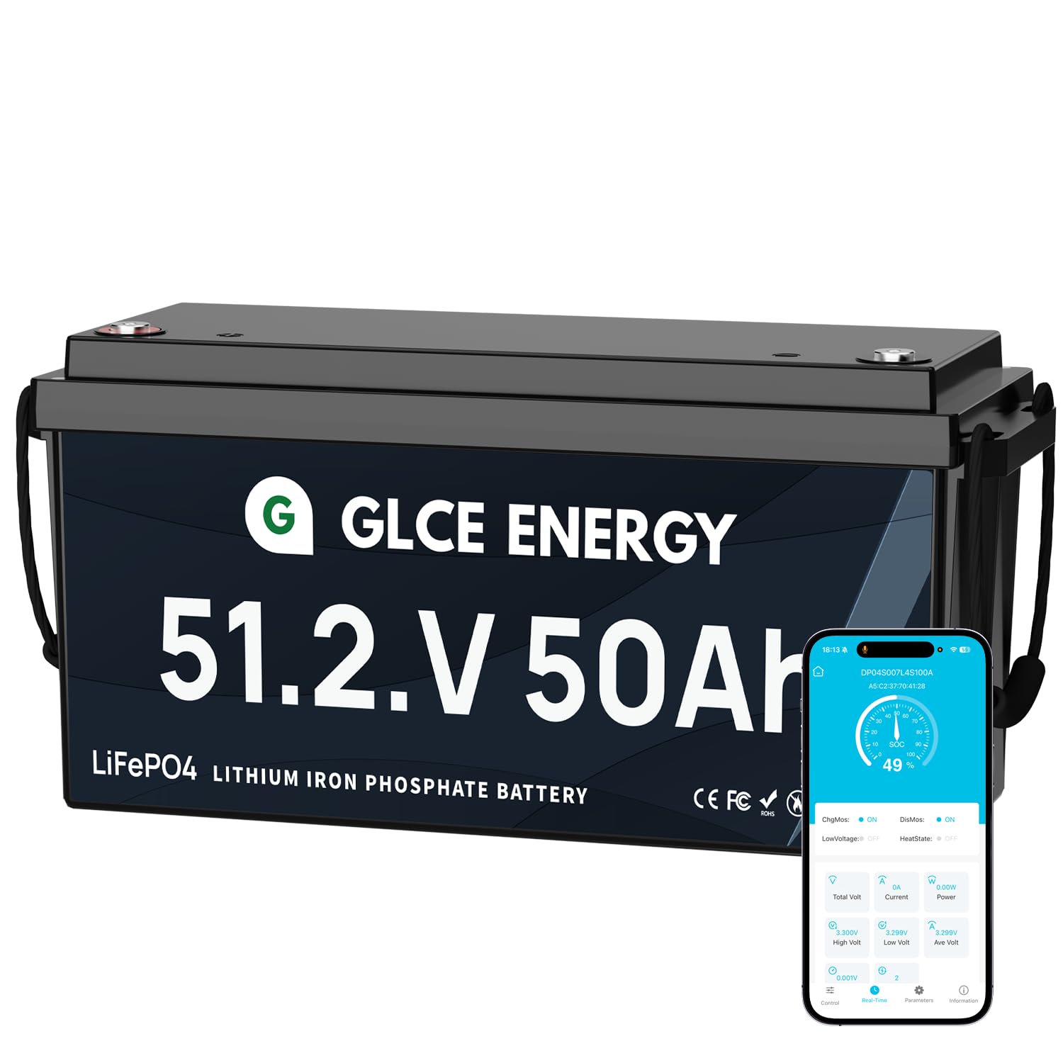 Batterie LiFePO 48V(51.2V) 50Ah avec BMS Bluetooth 100A | 4500-15000 Cycles, Haute capacité 2560 Wh | Batterie à Cycle Profond pour Camping-Cars, installations solaires