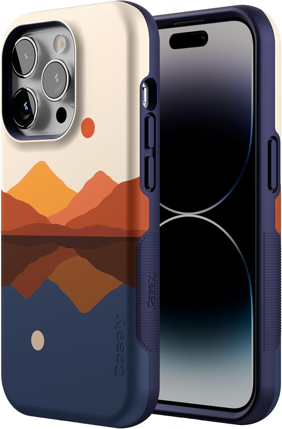 Casely iPhone 14 Pro Case | Opposites Attract | Day & Night Mountains | Bold Protective Design | Compatible with MagSafe