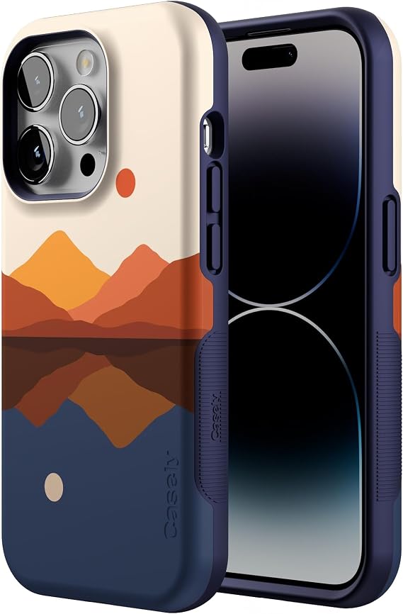 Casely iPhone 14 Pro Case | Opposites Attract | Day & Night Mountains | Bold Protective Design | Compatible with MagSafe