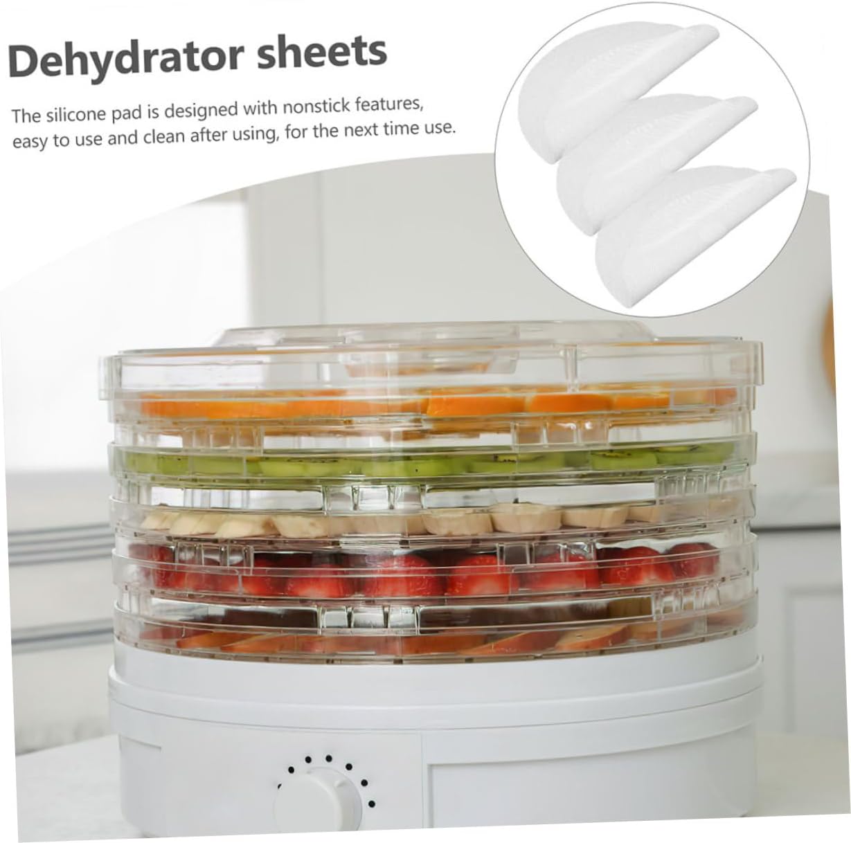 10pcs Non-stick Silicone Dehydrator Mats Round Fruit Trays for Food Drying Flexible and Silicone Sheets for Dehydrator Machines for Fruits Vegetables and Meat