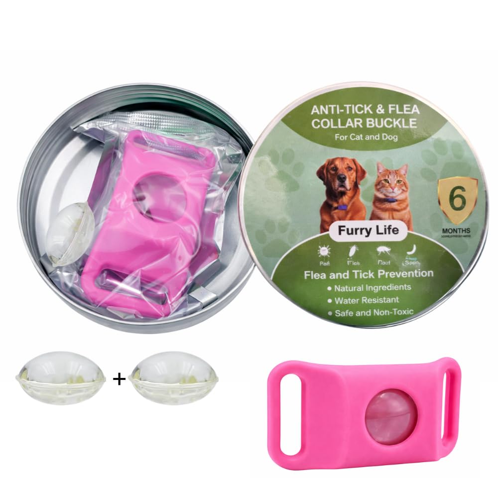 Furry Life Flea & Tick Prevention Pet Tag β Waterproof Collar Pendant, Chemical-Free Protection for Dogs, Cats & Small Pets, Safe for All Breeds (Pink)