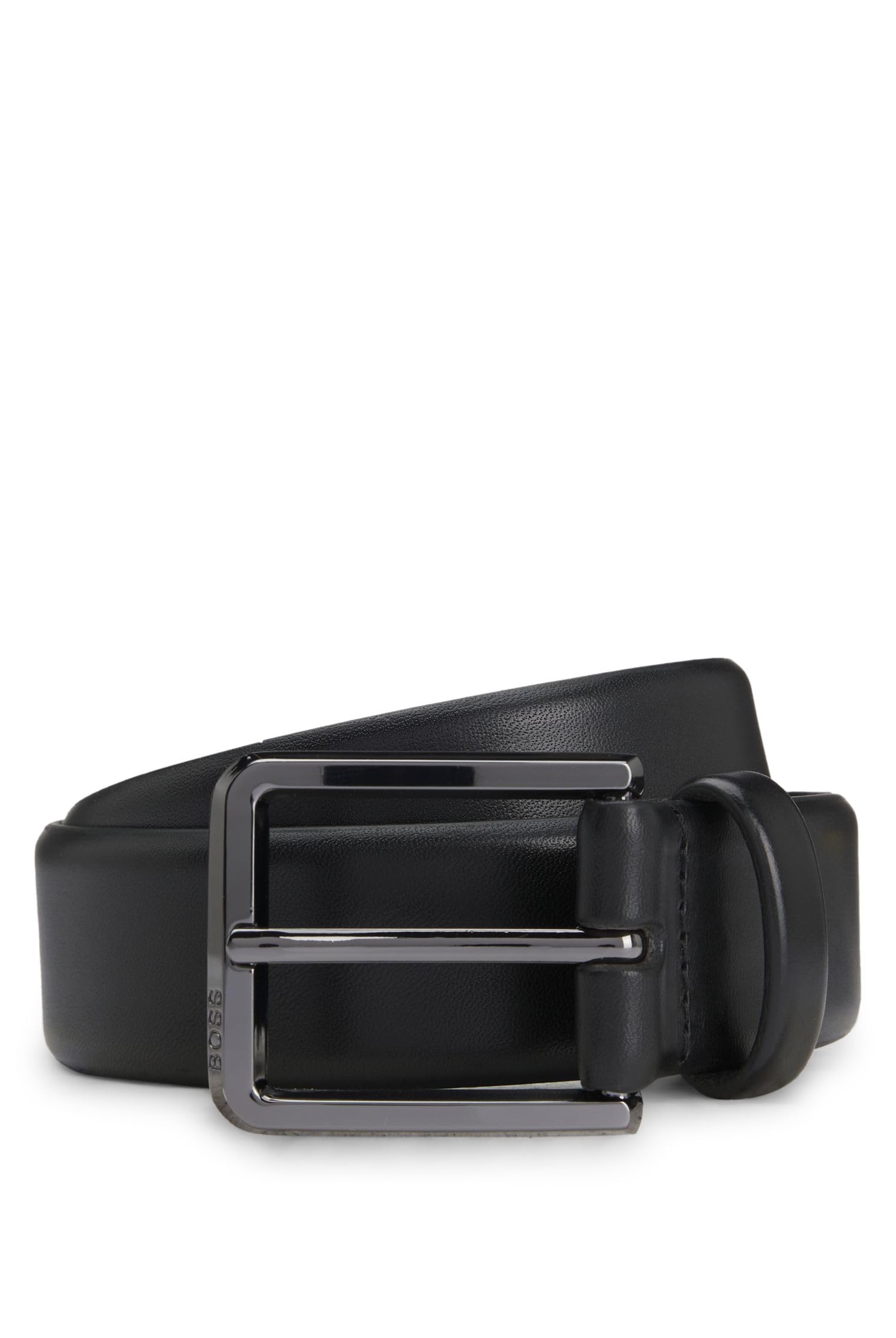 BOSS Mens Caleb Sz35 Italian-leather belt with polished gunmetal buckle