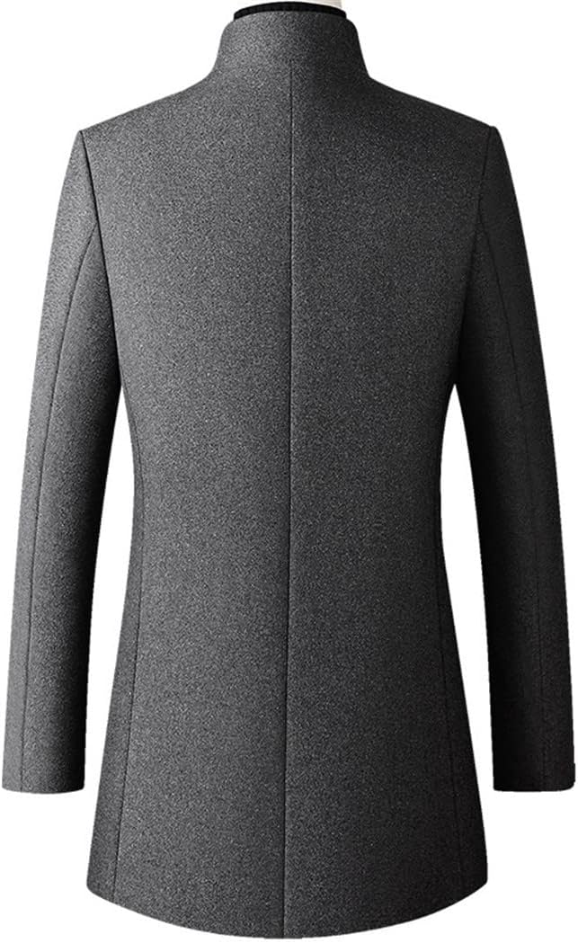 Winter Wool Men Thick Coat Stand Collar, Male Wool Blend Outwear 