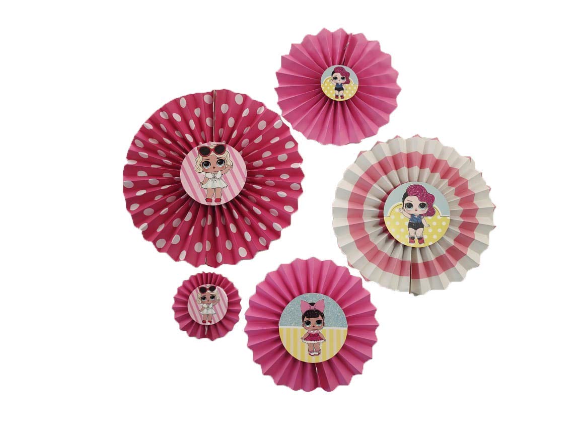 PRETTY UR PARTY Lol Surprise Paper Fans Decorations Set, Party Hanging Paper Fans, Lol Surprise Party Supplies, Paper Flowers for Birthday Decorations, Décor for Home, Festivals – Pack of 5