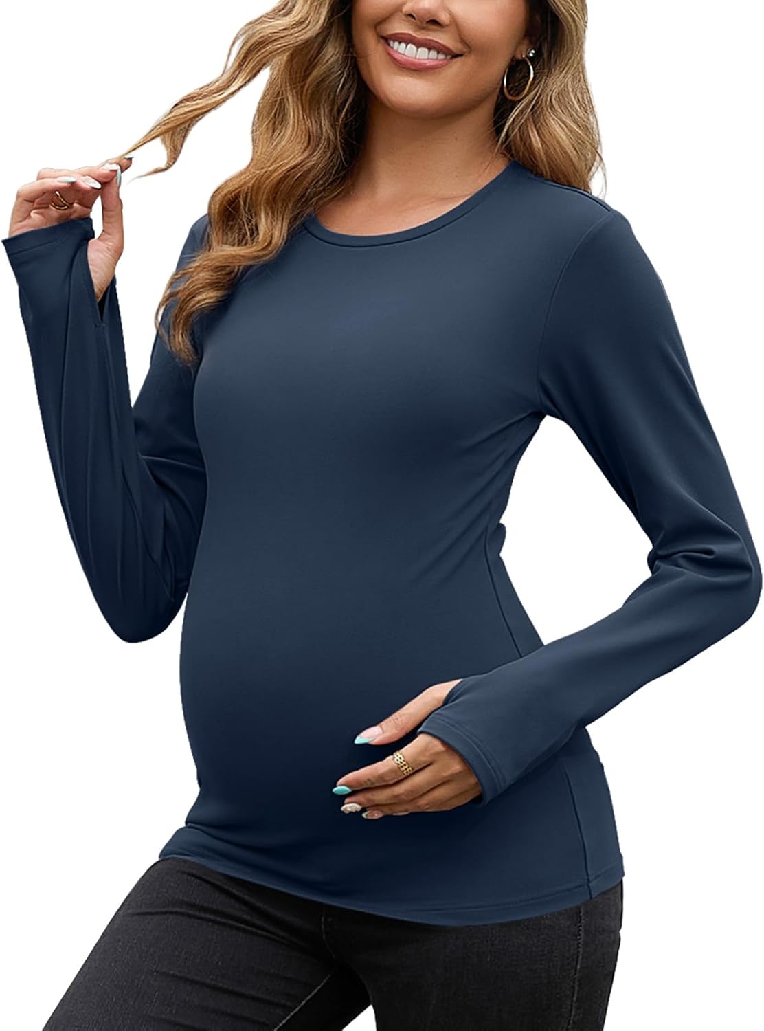 GINKANA Maternity Workout Tops Long Sleeve Pregnancy Yoga Shirts for Pregnant Women Thumb Holes Mama Clothes