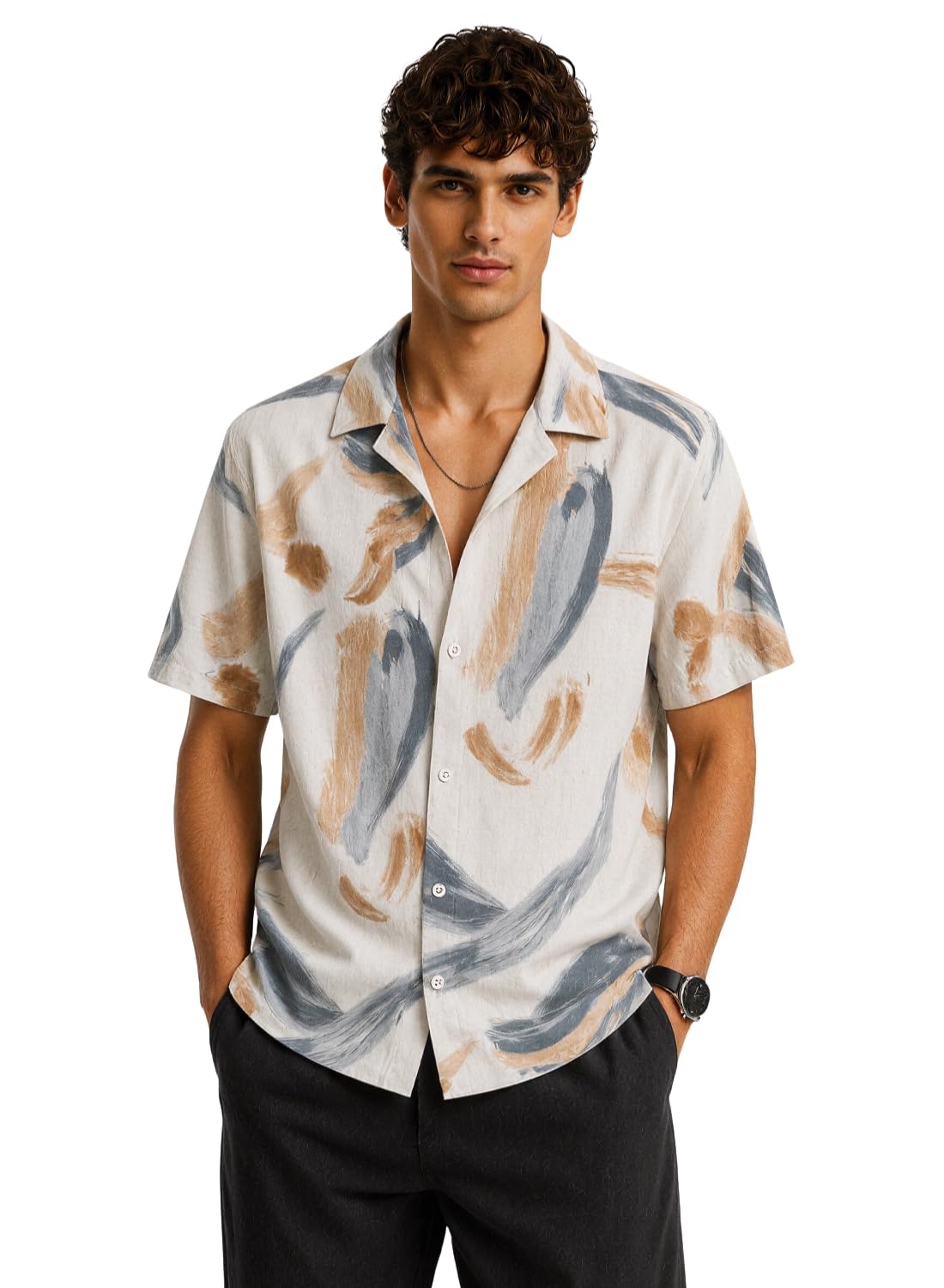 Global Desi Menâ€™s Relaxed Fit Cuban Collar Vacation Shirt | Premium Cotton Linen Printed Casual Summer Shirts for Men in multi