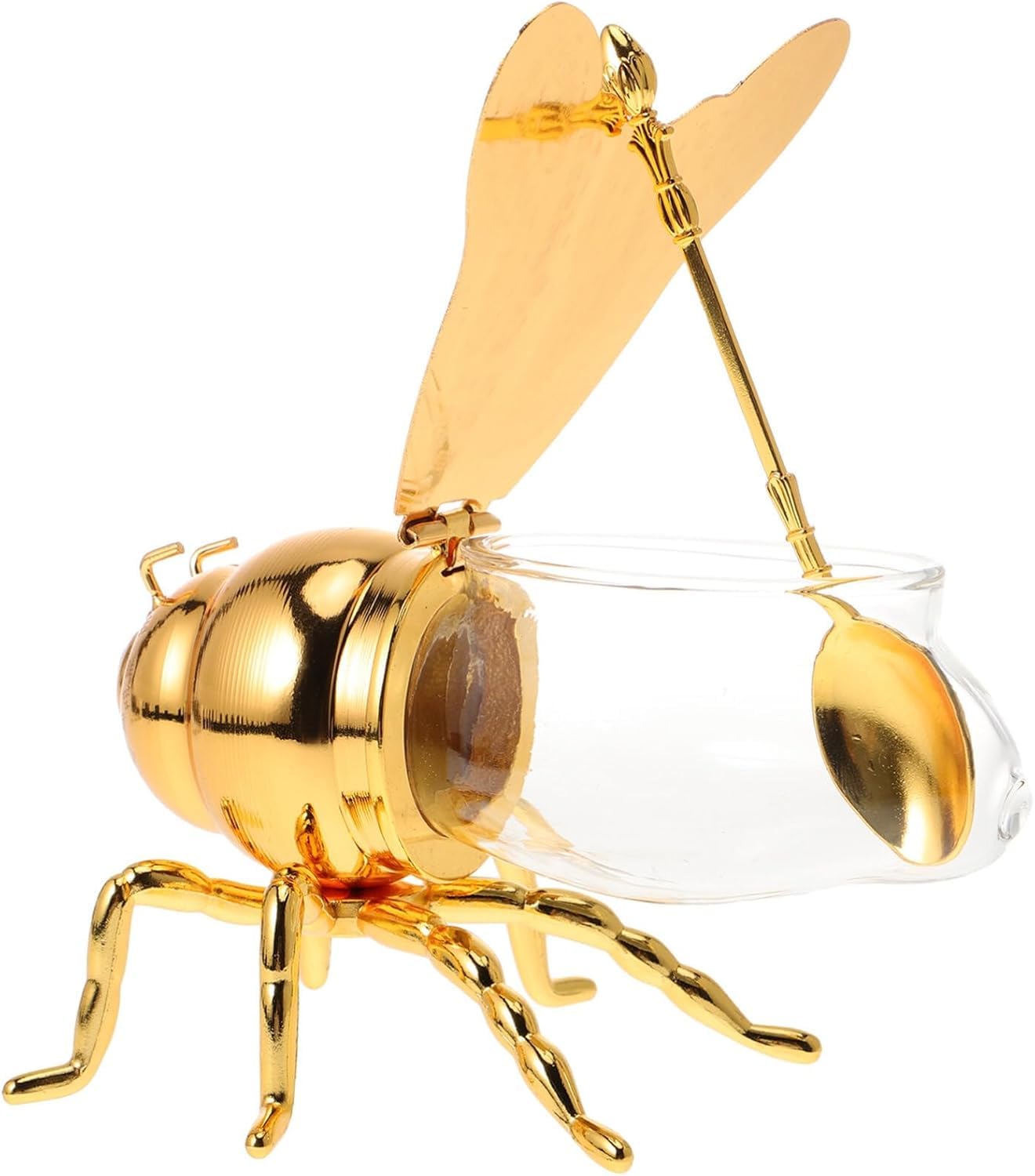 Niltracy Bee Honey Jar, Decorative Bee Shaped Honey Pot Bee Figurine Glass Honey Container Syrup Dispenser Crystal Condiment Pot Sugar Holder Bowl for Kitchen Home