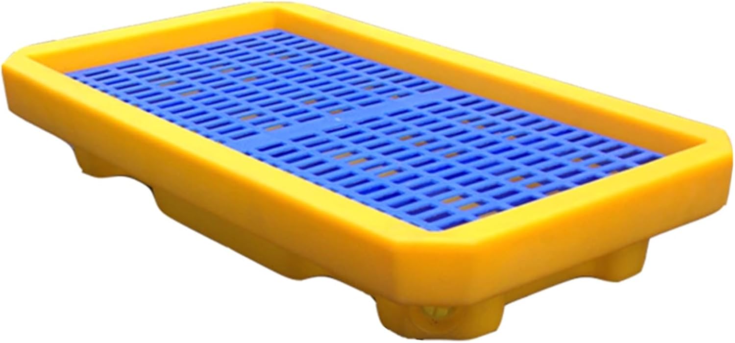 Modular Spill Containment Platform - Leakproof Yellow & Black Polyethylene Tray for Warehouses, Oil Drums, and Factory Use - Durable Stackable Spill Pallet with Flat Top Grating