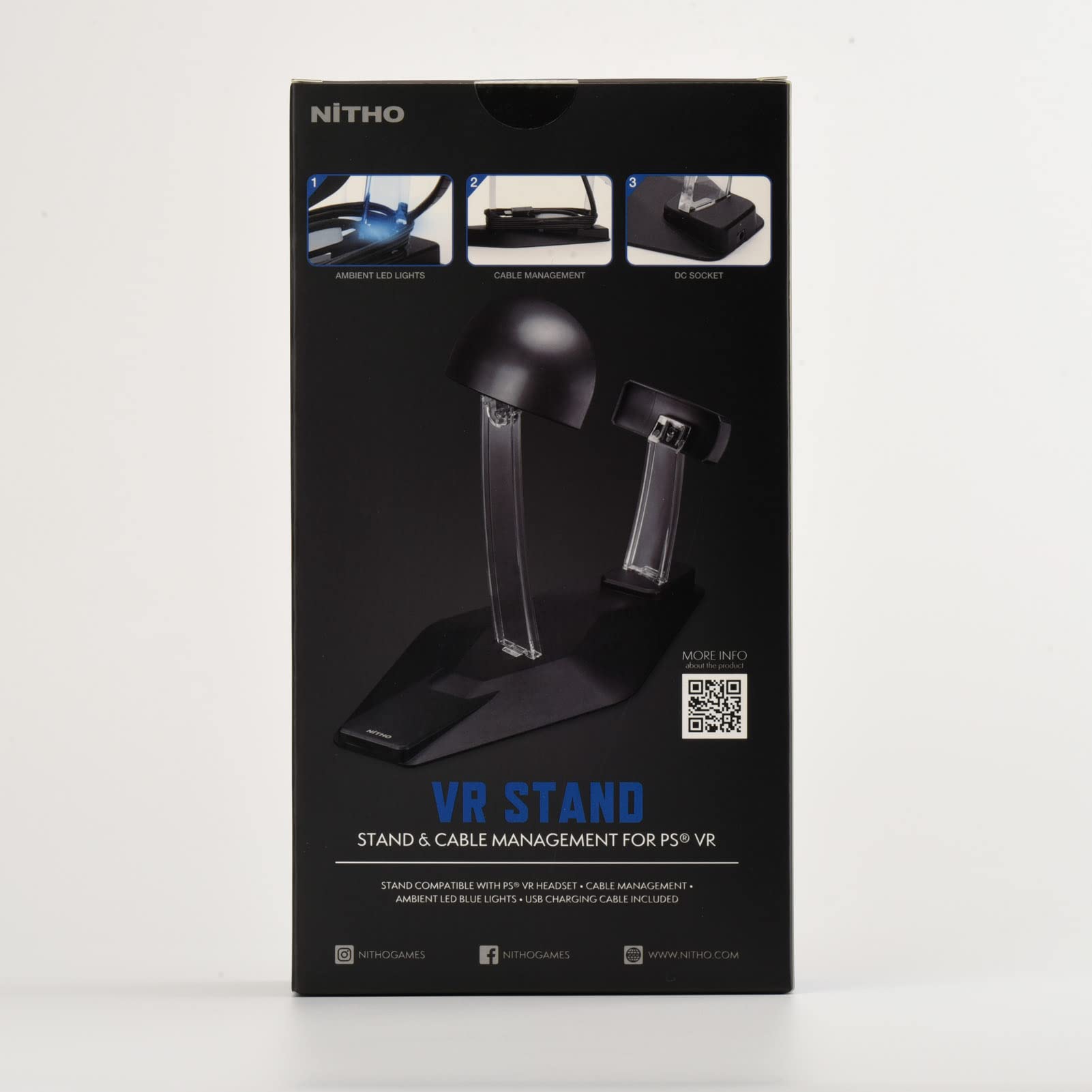 NITHO Support VR Compatible PS VR, Support pour Casque VR et Gestion des Câbles, avec Effet de Lumière LED Ambiante (1 Câble de Charge USB Inclus)