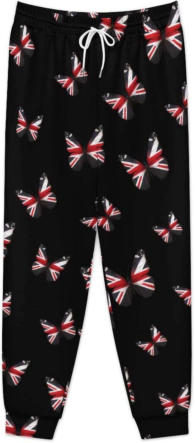 UK Flag Butterfly Casual Men's Sweatpants Lounge Pant 4X-Large