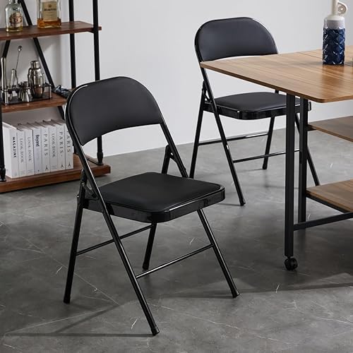 Miniatura 5 de Juego de 4 sillas plegables, sillas de comedor plegables de plástico con asientos acolchados y marco de acero, sillas comerciales apilables