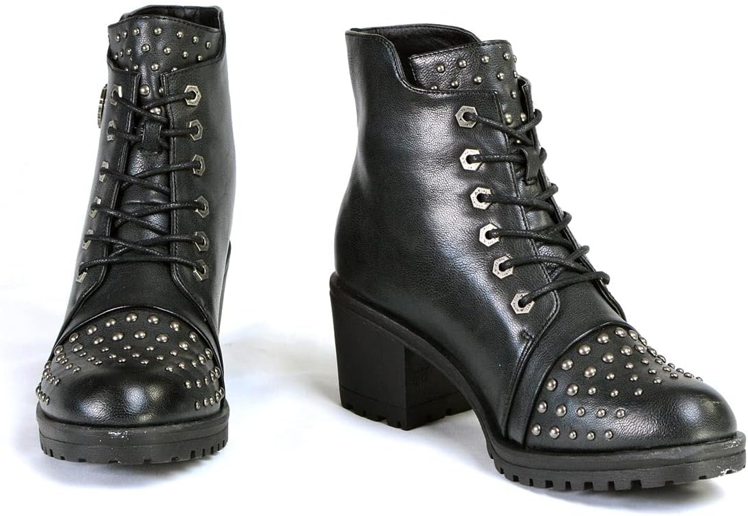 Milwaukee Leather MBL9426 Women's Distress Black Rocker Fashion Boots with Studded Instep