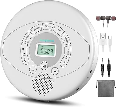 KUEPHOM Portable CD Player with Built-in Speaker, White