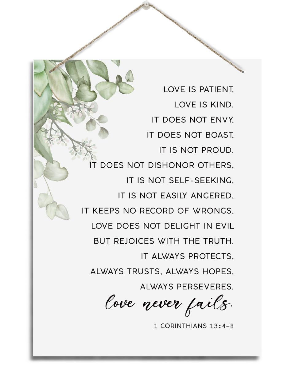 Inspirational Wall Decor, Decorative Hanging Wood Signs, Christian Home Decor, Wedding Gift, Scripture Sign, 1 Corinthians 13:4-8 Wall Art Sign- Love Is Patient Love Is Kind Love Never Fails-image-17