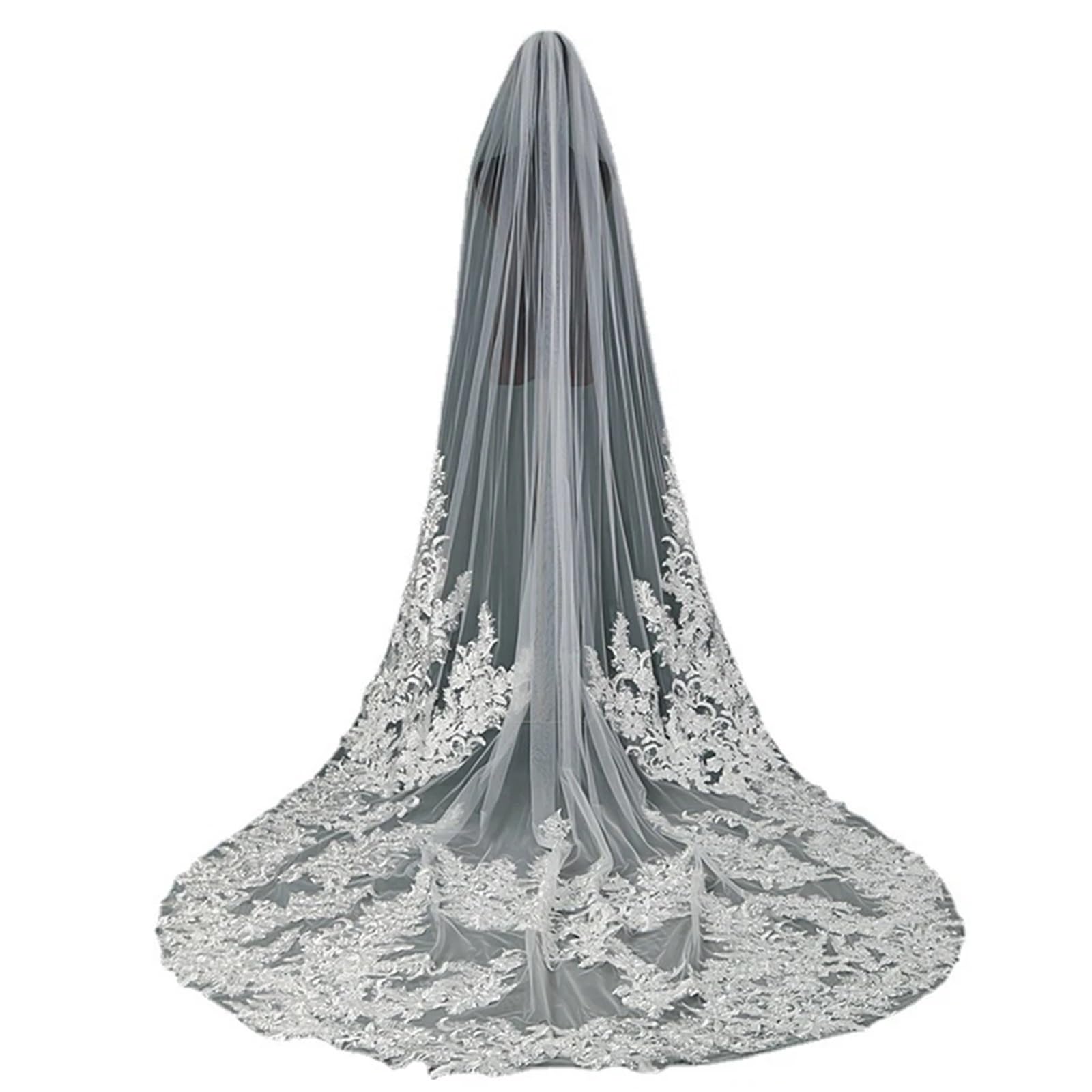 Genérico 3 Meters 1 Layer Appliques Cathedral Wedding Veils Bride Wedding Accessories Velo de Novia Bridal Veils