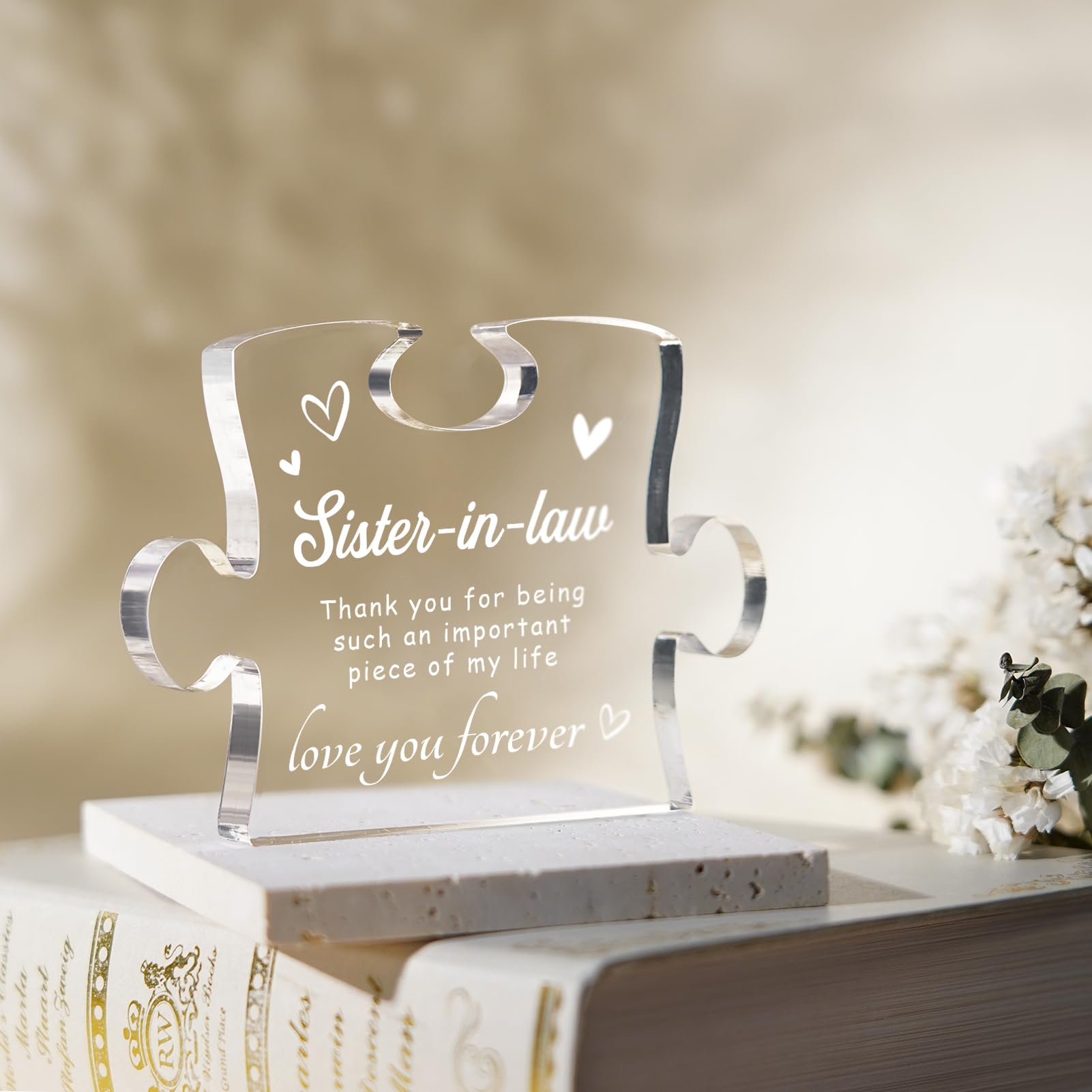 Sister in Law Gifts, Birthday Gifts for Sister in Law - 4.9 x 3.7 inch Engraved Acrylic Block, Mothers Day Wedding Christmas Gift for Sister-in-Law