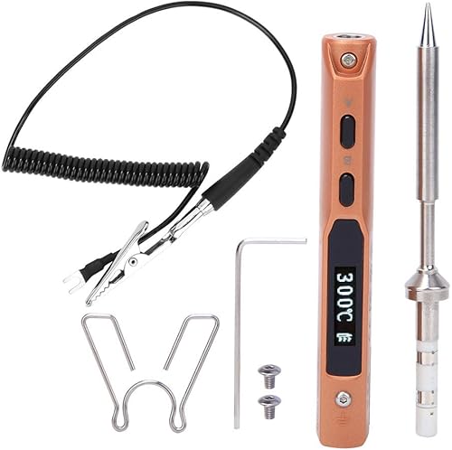 BstXqty Mini Smart Soldering Iron Tool Set Auto Sleep Mode and Fast Heating Intelligent Welding Tool Gold with Bracket Ground Wire Clamp B2 Head