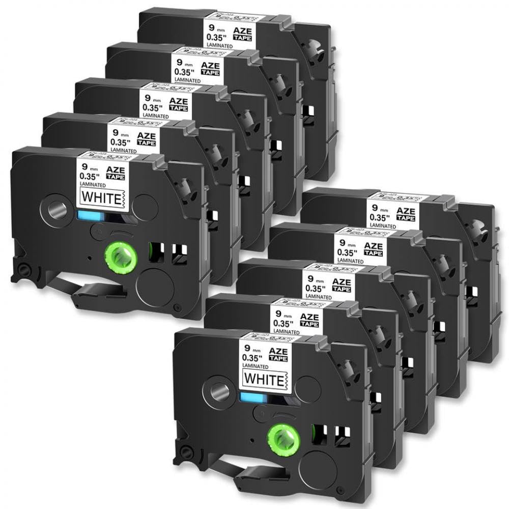Nastro for etichette compatibile con PT-1000 10PK laminato standard da 0,35 pollici nero su bianco for TZe-221