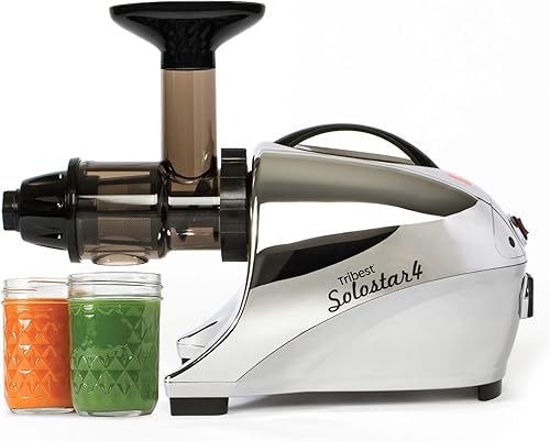 Tribest Solostar SS-4250-B Exprimidor horizontal horizontal de masticación lenta, exprimidor de prensa fría de un solo taladro y extractor de jugo,