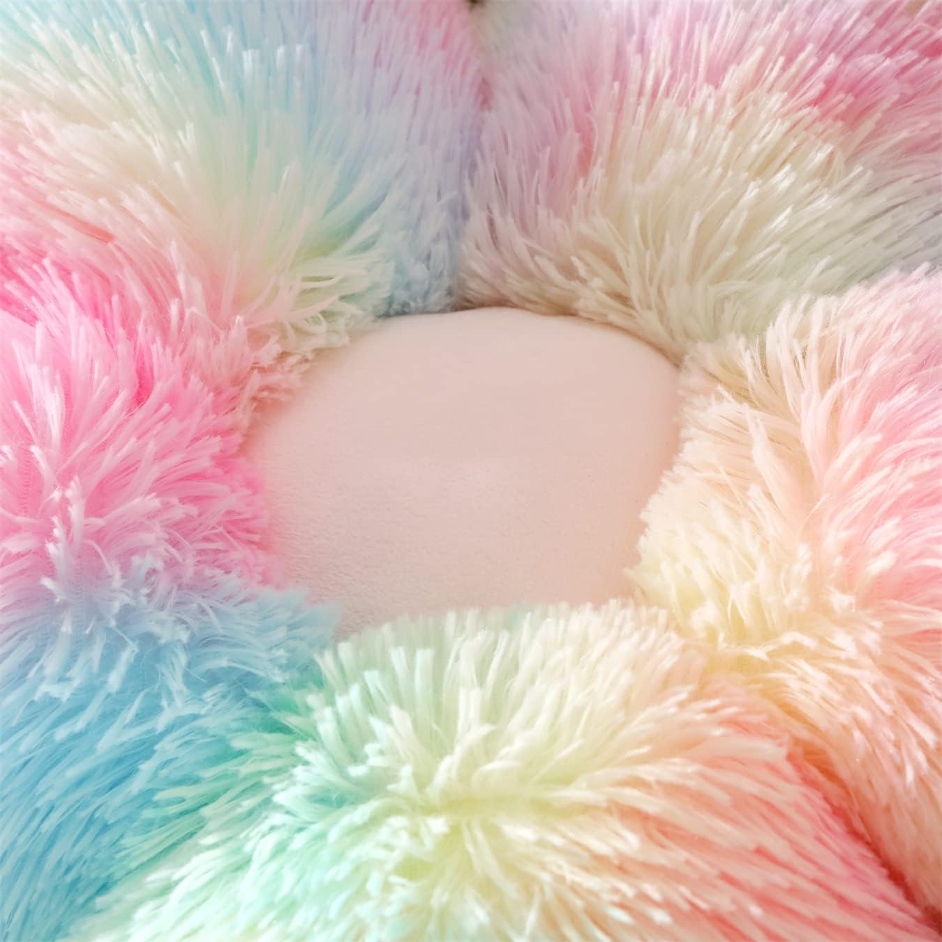 Faux Fur Pillow,Flower Shaped Throw Pillow Butt Cushion Flower Floor Pillow,Seating Cushion,Cute Room Decor & Plush Pillow for Bedroom Sofa Chair (19.7 Inches, Rainbow Pink)