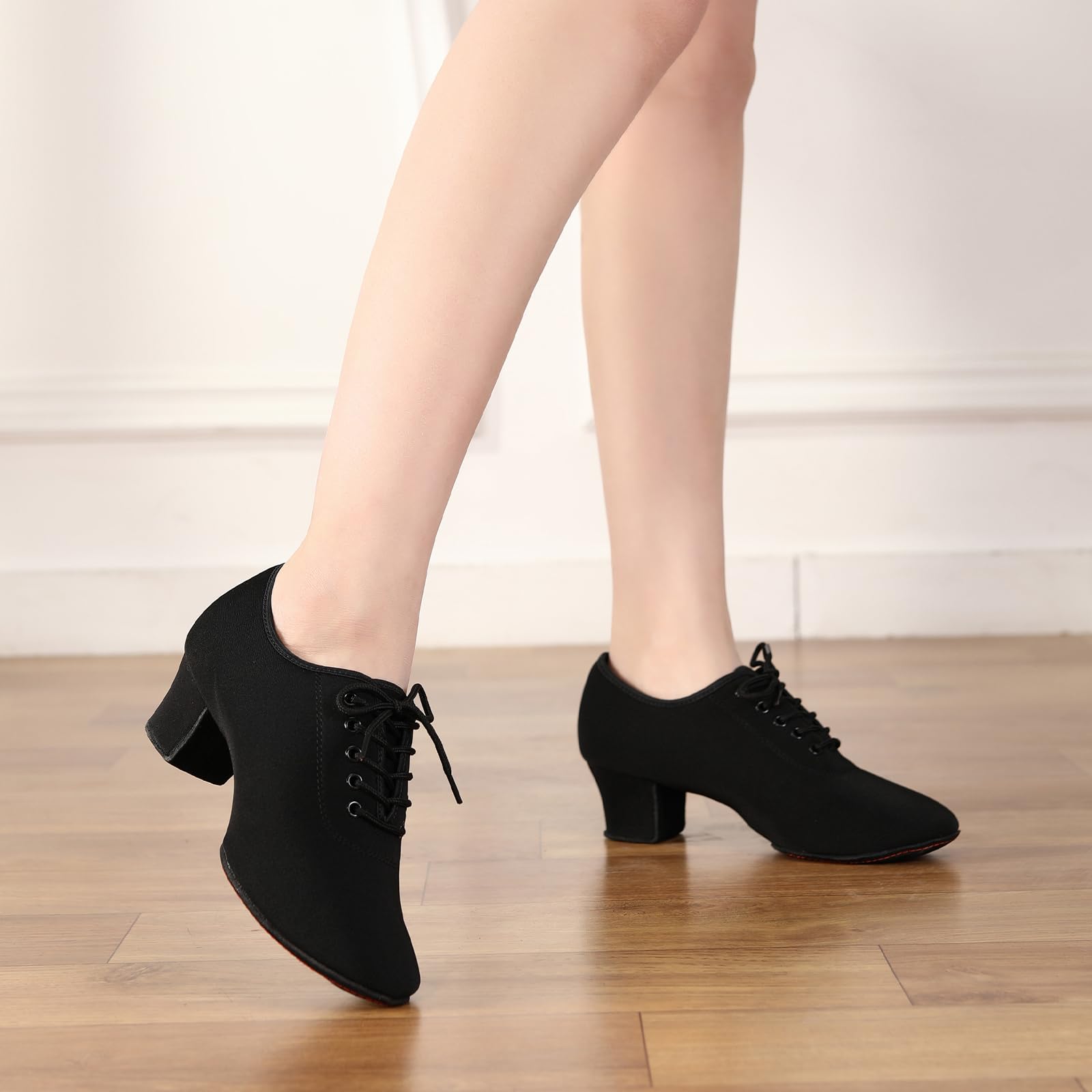 AOQUNFS Scarpe da Ballo Latino Donna Punta Chiusa Lacci Tacco Basso Salsa Tango Moderno Jazz Pratica Scarpe da Allenamento, NJB-Nero-5-2MD,EU37