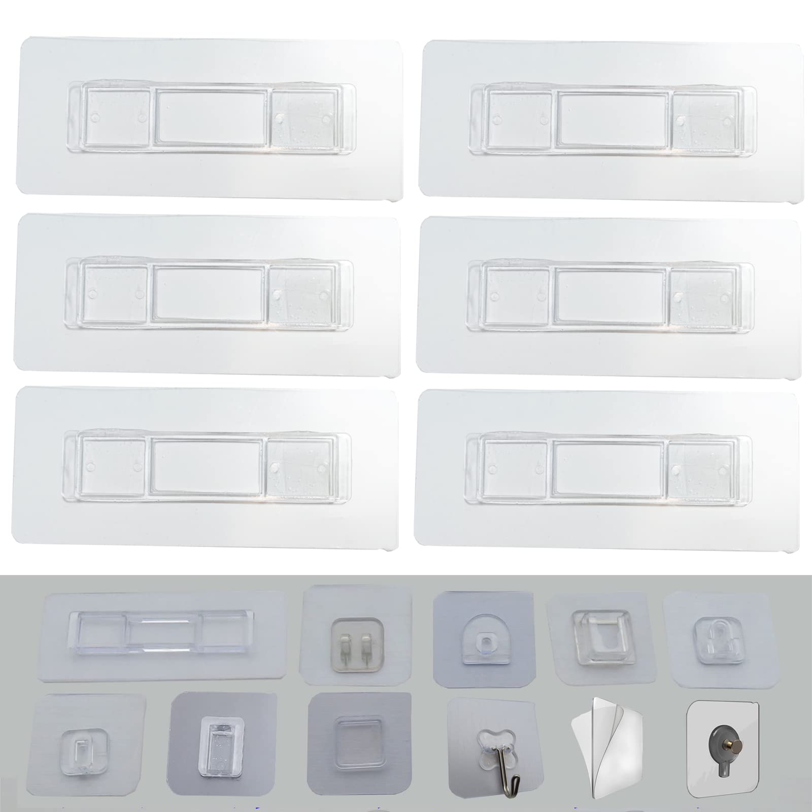 6 Pieces Wall Mounted Replacement Adhesive Pads for Kitchen Bathroom Shower Caddy Organizer Shelf Bracket Nail Free Adhesive Hooks (Rectangular, 4.1 x 1 inch)-image-15