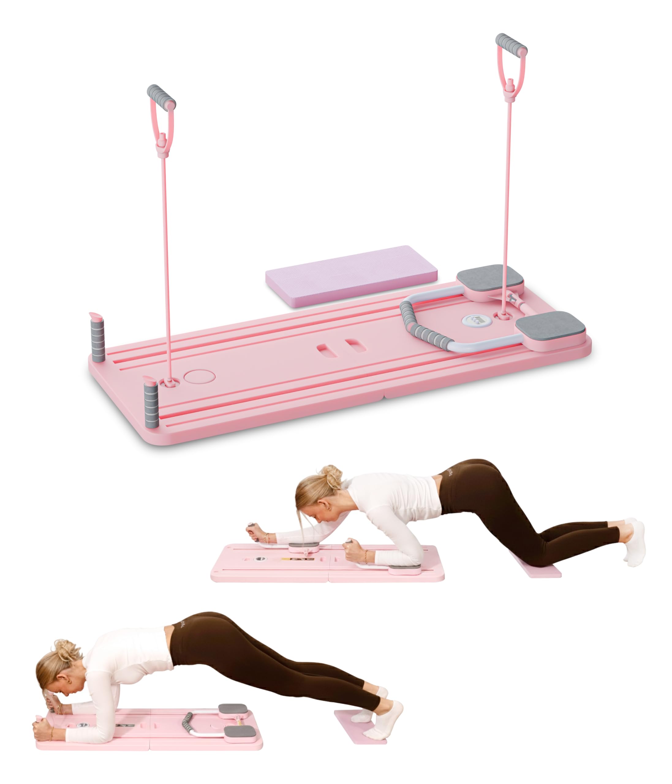 Yunik® Pilates Board | Faltbar & Kompakt | Ganzkörper Set mit Trainingsbändern Home Workout Pilates Reformer für Zuhause Trainer klappbar für Schulter Bauch Arme