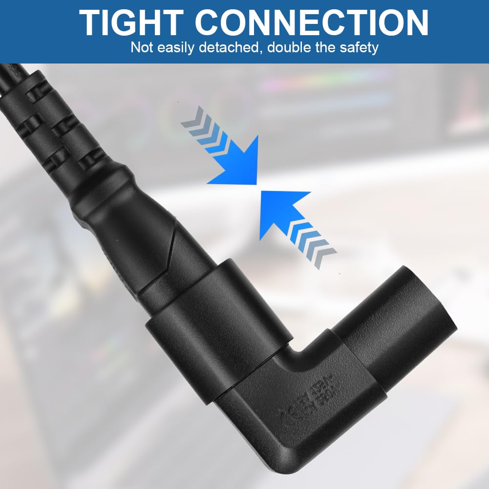 Powice Koude apparaatstekker schuin, IEC-bus C13 naar C14-stekker, 90 graden omlaag, koudekabel hoek, koudekabel schuin, netsnoer 3-pins 250V 10A socket voor PDU Computer HDTV
