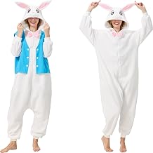Adult Bunny Onesie Easter Rabbit Costume with Removable Vest - Animal One-Piece Cosplay Outfit for Women and Men