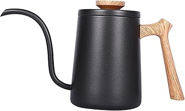 Baoblaze Chaleira de café aço inoxidável 600 ml Expresso mão gotejamento cabo de madeira bico de ganso pote de café e chá para escritório doméstico, preto